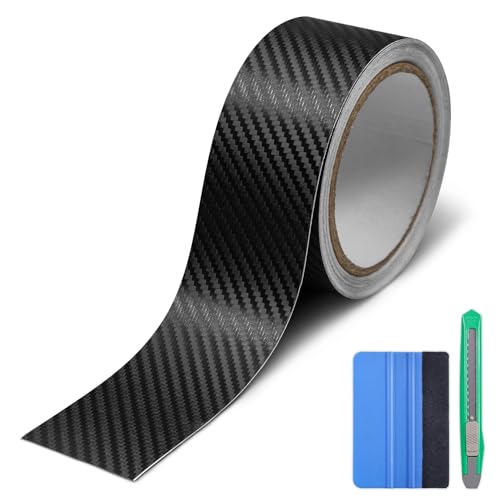 Lypumso Carbon Fiber Vinyl Tape with Tools Kits, Chrome Delete Vinyl Wrap for Blackout Car Door Edge Guard Door Sill Window Trim Protector (3D Black, 2in x 30ft) - color: Black, size: 2in x 30ft