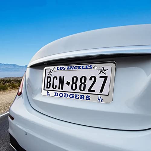 2 Piece License Plate Frames for Dodgers Fan, Anti-Dirty and Rustproof Aluminum Alloy License Plate Frames US Standard License Plate Holder with Screw Caps Set (D-Silver) - color: D-Silver