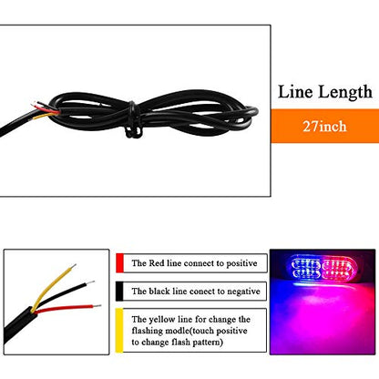 12-24V 20-LED Super Bright Emergency Strobe Warning Caution Hazard Construction Waterproof Flashing Strobe LED Light Bar Surface Mount for Car Truck SUV Van (Red Blue) - color: Red&Blue