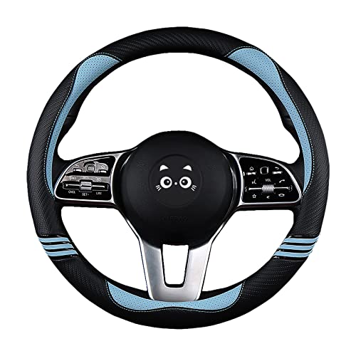 Iwantit® Cute Steering Wheel Cover for Women, Carbon Fiber&Breathable Pu Leather with Anti-Slip Rubber Ring, Steering Wheel Protector for Men, Universal Fit 14.5-15 inches for Cars,SUV (Cool Blue) - color: 004-Cool Blue