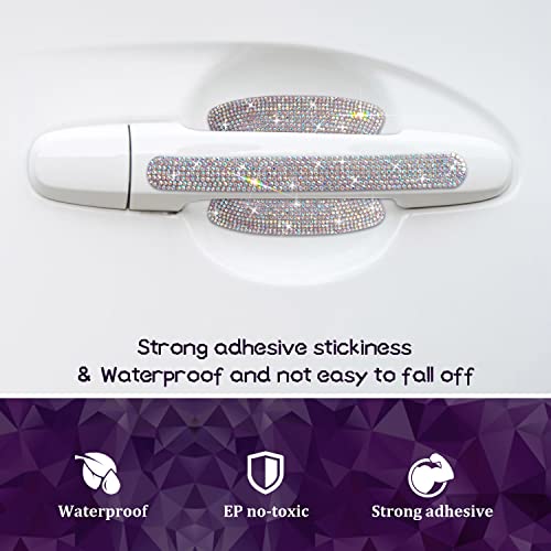 10 Pack Car Rhinestone Bling Door Handle Reflective Trim Stickers Universal Side Rear View Mirror Safety Scratch Resistant Protector Galaxy AB Set