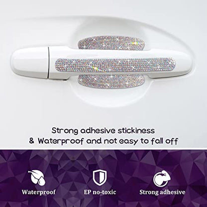 10 Pack Car Rhinestone Bling Door Handle Reflective Trim Stickers Universal Side Rear View Mirror Safety Scratch Resistant Protector Galaxy AB Set