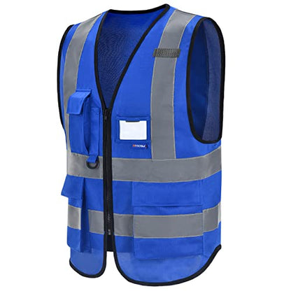 A-SAFETY Blue High Visibility Vest Reflective Safety Vest,Hi Vis Bright Neon Color with 4 Reflective Strips 7 Pockets,XXXL - color: Blue, size: 3X-Large
