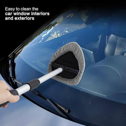 Windshield Cleaner Tool 22.5" L - Car Interior&Exterior Window Cleaning Kit with Extendable Handle&4 Microfiber Pads and Thick Large Wash Sponge, Auto Glass Wiper Brush Kit for Cars Home (7pcs Grey) - color: Grey