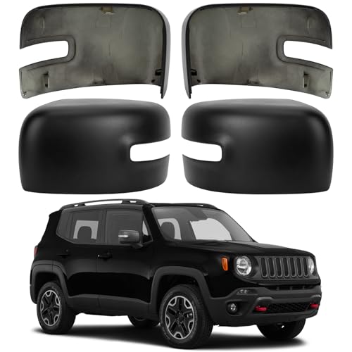 Driver & Passenger Side Mirror Cover Replacement for Jeep Renegade 2015 2016 2017 2018 2019 - Left & Right Side Mirror Covers, Rear View Mirror Cap Accessories Textured, With Lamp - color: Textured-With Lamp, size: Driver and Passenger Side (Left and Righ