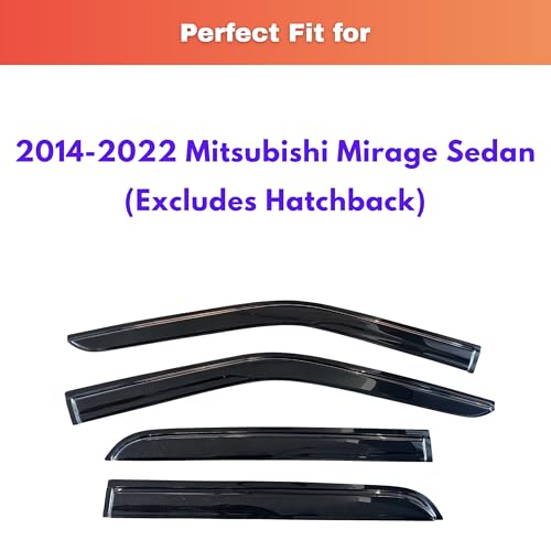KPY Rain Guards Fit for 2014-2022 Mitsubishi Mirage Sedan, Out-Channel Window Visors Vent Wind Deflectors 4PC, Car Accessories for 14-22 Mirage Sedan (Excludes Hatchback) - size: 2014-2022 Mirage Sedan