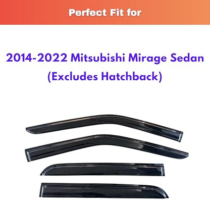 KPY Rain Guards Fit for 2014-2022 Mitsubishi Mirage Sedan, Out-Channel Window Visors Vent Wind Deflectors 4PC, Car Accessories for 14-22 Mirage Sedan (Excludes Hatchback) - size: 2014-2022 Mirage Sedan