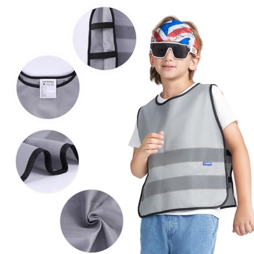 A-SAFETY kids High Vis Reflective construction Safety vest - color: Grey, size: 6-9Year