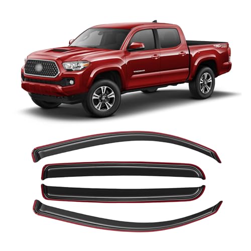 in-Channel Window Rain Guards for 2016-2023 Toyota Tacoma Double Cab/Crew Cab, Window Visor Guard Vent Wind Shade Deflector Rain Shield Protector Sun Visor,Outside-Mount, 4 Pieces, 4 Full-Size Door - size: 16-23 Tacoma Double Cab in-Channel