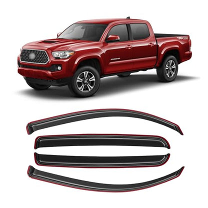 in-Channel Window Rain Guards for 2016-2023 Toyota Tacoma Double Cab/Crew Cab, Window Visor Guard Vent Wind Shade Deflector Rain Shield Protector Sun Visor,Outside-Mount, 4 Pieces, 4 Full-Size Door - size: 16-23 Tacoma Double Cab in-Channel