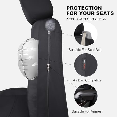 Flying Banner AquaShield Front car seat Covers Set Waterproof Water Resistant arm Rest Compatible Shoulder Seatbelt Compatible Truck seat Protectors Universal fit Non Slip (Black Black, Front Pair) - color: Black Black, size: Front Pair