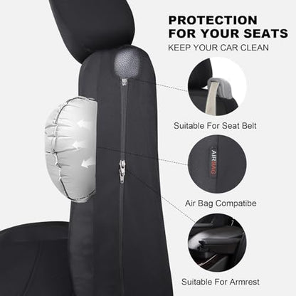 Flying Banner AquaShield Front car seat Covers Set Waterproof Water Resistant arm Rest Compatible Shoulder Seatbelt Compatible Truck seat Protectors Universal fit Non Slip (Black Black, Front Pair) - color: Black Black, size: Front Pair