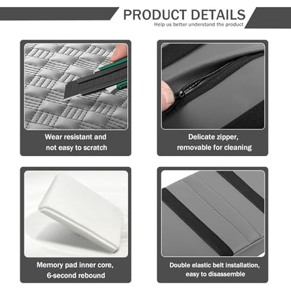 Car Armrest Cushion, 12.2"×8.3" Leather Auto Memory Foam Center Console Pad with Storage Pocket, Waterproof & Anti-Scratch Elbow Pillow Armrest Seat Box Protector, Universal Fit (Gray) - color: Gray