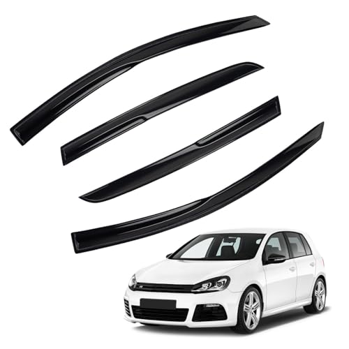 4pcs 3D Wavy MU Style Window Visors Compatible with 2010-2014 VW Golf R GTI MK6 4-Door Hatchback, Front+Rear Left+Right Outside Mount Type Dark Smoke Tint Tape-On Side Sun Rain Guards Set of 4 - size: 2010-2014 VW Golf R GTI MK6