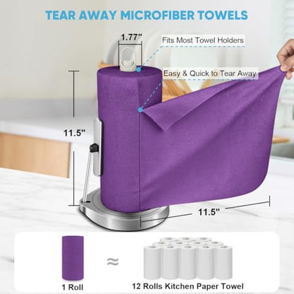 AIDEA Microfiber Cleaning Cloth Roll, 75PK, Reusable Paper Towels Tear Away Cloth, Microfiber Towels for Cars, Lint Free Cleaning Rags for House, Kitchen, Window, 11.5"×11.5", Purple - color: Purple