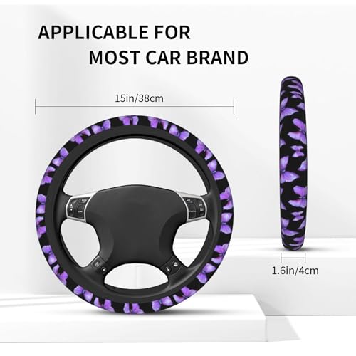 Butterfly Purple Steering Wheel Cover Beauty Butterfly Purple Steering Wheel Cover Breathable Universal for 15 Inch Anti-Slip Car with 2 Pieces Car Coasters Suitable for Men Women Butterfly - color: Butterfly Purple