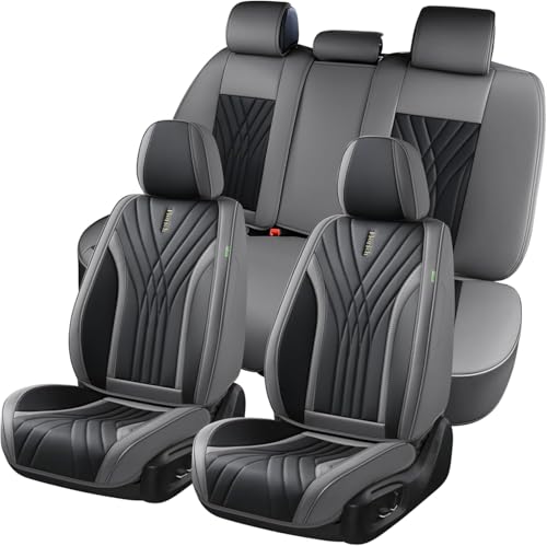 FLORICH Seat Covers, Front Leather Seat Covers, Car Seat Covers 2 PCS,Waterproof Seat Cover for Cars, Luxury Leatherette Gary Car Seat Cushion, Automotive Seat Covers for Sedan SUV Pick-up Truck - color: Gray&Black, size: Full set