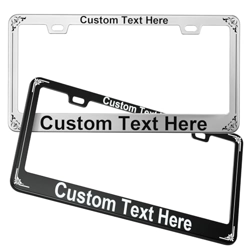 Metal Custom License Plate Frame - Rust-Proof Aluminum Car License Plate Holder for Front or Rear - Automotive Exterior Car Accessories for Women and Men - Including Screws (Black) - color: Black, size: 2 Holes