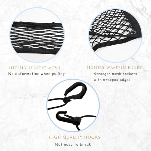 2PCS Dog Car Net Barrier, Dog Net for Pet Netting for Car with Stretchable Storage Bag Universal for Cars Black High Elastic Double Layer Motorcycle Cargo Nets(11.2 * 9.8in) - size: 11.2 x 9.8 inches