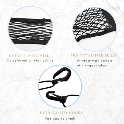 2PCS Dog Car Net Barrier, Dog Net for Pet Netting for Car with Stretchable Storage Bag Universal for Cars Black High Elastic Double Layer Motorcycle Cargo Nets(11.2 * 9.8in) - size: 11.2 x 9.8 inches