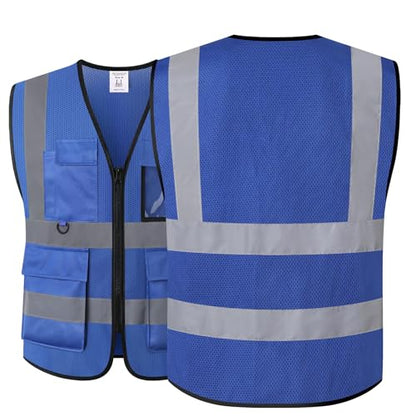 Safety Vest for Men Women Hi Vis Vest with Pockets Mesh High Visibility Vests Meets ANSI/ISEA Standards - color: 20-blue, size: Medium