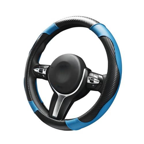 Car Steering Wheel Cover, 15 inch Carbon Fiber Microfiber Leather Elastic Steering Wheel Protector, Breathable Anti-Slip Comfortable Steering Wheel Covers for Most Cars (Black&Blue) - color: Black&Blue