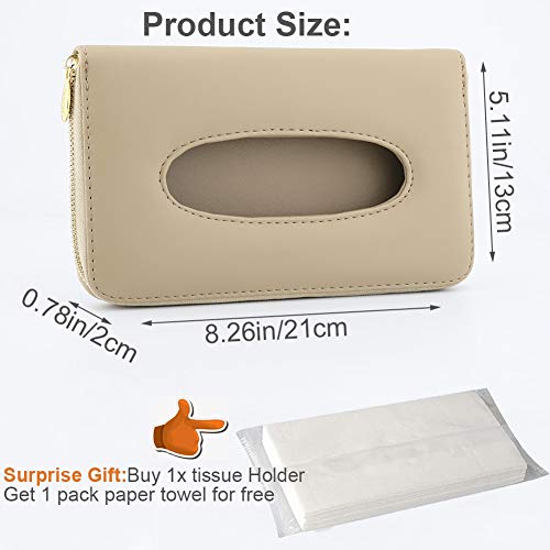 Car Tissue Holder, Sun Visor Napkin Holder, PU Leather Backseat Tissue Case with Zipper (Beige) - color: Beige