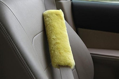 U&M 2 Pack Genuine Sheepskin Auto Seat Belt Cover for Adult Youth Kid Toddlers -Soft Warm Car, Truck, SUV, Camera Backpack Strap Shoulder Pad Wool Fluffy - color: Yellow