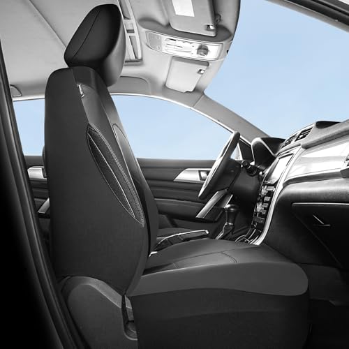 HChengkikz Car Seat Covers Front Seat, Waterproof Neoprene Car Seat Covers, Airbag Compatible, All Season Protection Universal Fit Most Cars, Trucks, SUVs (Black + Darkgray) - color: Black Darkgray, size: Two Front