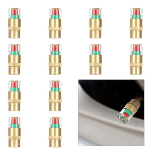 12PCS Car Tire Pressure Monitor Valve Stem Caps, 3-Color Eye Alert Valve Stem Caps Sensor Indicator, 2.4Bar 36PSI Tire Pressure Gauge Valve Caps for Cars, SUVs, Trucks, Motorcycles, Bicycles (Gold) - color: Gold-12PCS
