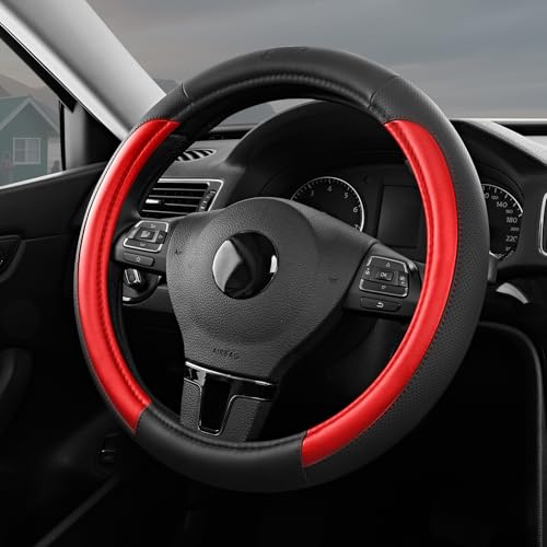 Skechers Steering Wheel Cover Memory Foam,Luxury Leather Steering Wheel Covers,Universal Anti-Slip Fit 14" 1/2-15" Car Wheel Cover for Stylish Car Decor Gifts Fit Suvs,Vans,Sedans,Car,Trucks,Red - color: Red