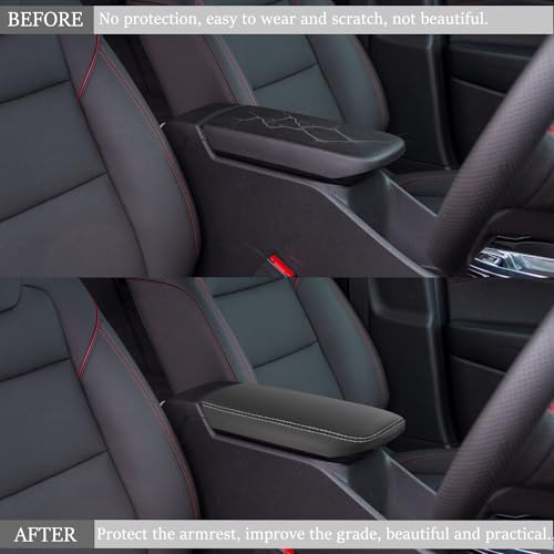 Car Armrest Cover Waterproof Center Console Pad Scratch Resistance Box Cover Anti-Scratch Leather Protector Pad for Chevy Trax 2024 2025 2026 Accessories(Black + White Stitches) - color: Black + White Stitches