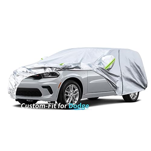 Custom-Fit for Dodge Car Cover, 7 Layers Car Cover Waterproof All Weather for Automobiles, Outdoor Full Cover Rain Sun UV Protection with Zipper (for Dodge Durango) - color: Silver, size: for Dodge Durango
