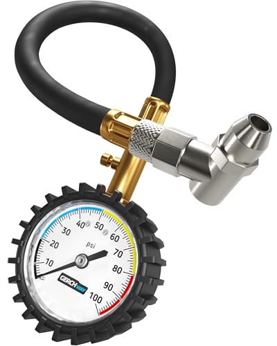 Tire Pressure Gauge 100 PSI - Large Dial Numbers & 45° Angle Chuck, Accurate Air Pressure Gauge for Tires