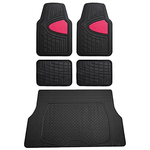 FH Group Premium Liners Tall Channel Trimmable All Weather Rubber Full Set Car Floor Mats (Pink) w. Trimmable All-Season Cargo Liner (Black) - Universal Fit for Cars Trucks and SUVs - color: Pink, style: With Cargo Mats