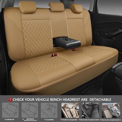 CAR PASS Faux Leather Seat Covers Full Set, Quilting Waterproof Premium Automotive Seat Cover with 5mm Composite Sponge Inside,Airbag Compatible, Universal for Most Cars Sedan SUV Truck, All Beige - color: Full Beige, size: Full Set (Front and Rear)