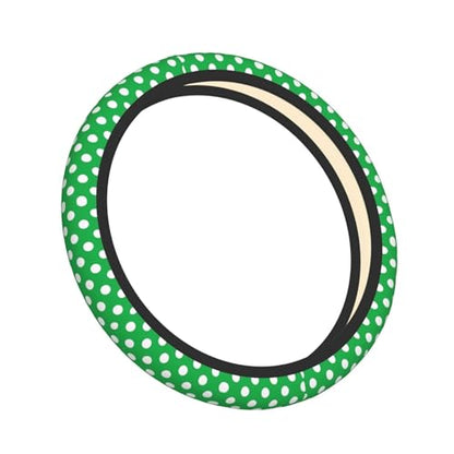 Green and White Polka Dot Print Anti-Slip Steering Wheel Cover, Universal Fit Protector for Cars, Trucks, Suvs – Car Accessories
