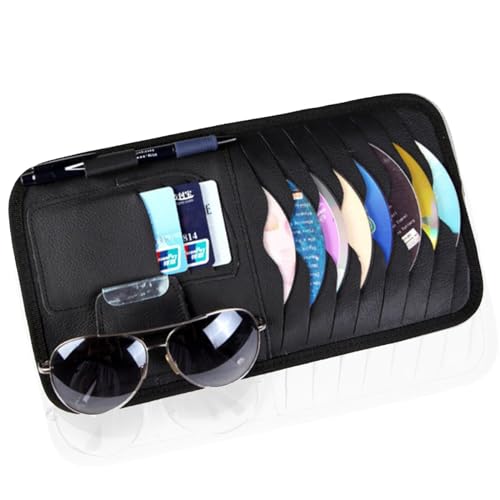 Car Cd Holder, Large Sun Visor Organizer Pocket For Car, Car Dvd Vehicle Visor Case With 8 Sleeves, 1 Pen Holder, 3 Card Holder, Universal For Most Car (Black) - color: Black