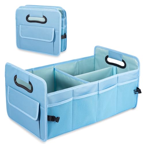JiatuA Car Trunk Organizers and Storage Collapsible Multi Compartment Container Box, Adjustable Car Accessories for SUV Sedan Truck, Large Size, Light Blue - color: Light Blue, size: Large