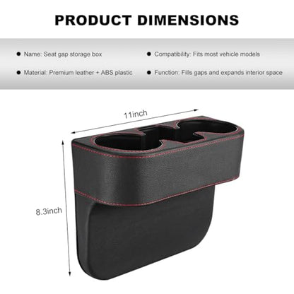 Car Seat Gap Filler Organizer, Multifunctional Auto Console Side Storage Box with Cup Holder, Universal PU Leather Cup Holder Front Seat Crevice Filler for Car Truck SUV (Black) - color: Black