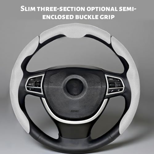 Car Steering Wheel Cover, Nappa Leather 15 Inch Snap-On 3PCS Set Vehicle Steer Wheel Wrap Protector, Non-Slip Automotive Interior Protection Accessories, Universal Fit (White) - color: White