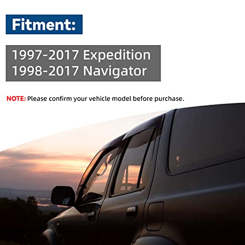 4pcs Front+Rear Smoke Sun/Rain Guard Outside Mount Tape-On Window Visors Compatible with 97-17 Expedition 98-17 Navigator - size: For 1997-2017 Ford Expedition