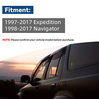 4pcs Front+Rear Smoke Sun/Rain Guard Outside Mount Tape-On Window Visors Compatible with 97-17 Expedition 98-17 Navigator - size: For 1997-2017 Ford Expedition