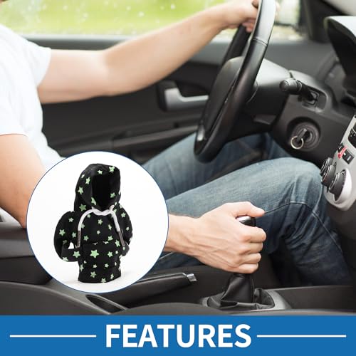 Universal Shift Knob Cover Star Glow in the Dark Pattern Gearstick Hoodie Shifter Lever Knob Hoodie for Car RV Truck SUV Fabric Black - color: Black