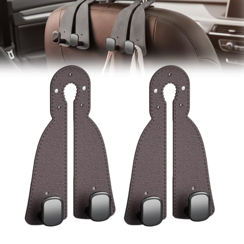 Headrest Hooks for Car, 2026 New Leather Headrest Hooks for Car, Multifunctional Double Hook Holder for Convenient Storage, Auto Hooks Organizer for Handbag Purse Coat Bags (Brown,2) - color: Brown,2