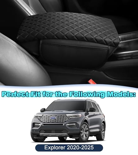 Center Console Cover for Ford Explorer Arm Rest Lid, Diamond Quilted Armrest Pad with 1-Inch Comfort Lift (2020-2026)