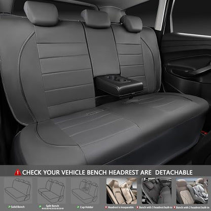 CAR PASS Piping Faux Leather Car Seat Cover Full Set,Grey Breathable Leather Seat Covers for Cars, Airbag Compatible,Universal Fit for SUVs,Van,Sedans,Small Trucks (Full Set, All Gray) - color: Grey with charcoal stripes