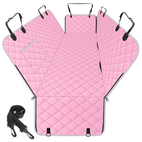 NECKORY Waterproof Dog Car Seat Cover for Back Seat - Durable, Scratch Proof Pet Hammock with Nonslip Design & Storage Pockets, Fits Cars, SUVs, Trucks - S, Pink/Grey - color: Pink,Grey, size: Small,Standard