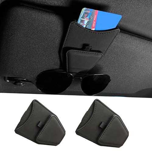 2 Pack Universal PU Leather Car Visor Sunglasses Holder Magnetic Clip for Eyeglasses and Cards One-Handed Access Organizer Fits Most of Car SUV Trucks Pickup Interior Accessories (Black - 2pcs)