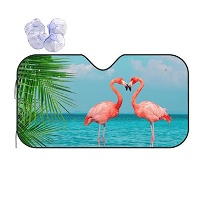 Tropical Flamingos Car Windshield Sunshade Foldable Sun Visor Front Window Sun Shade Cover For Car Truck Suv 55x29.9 Inches - color: Flamingos